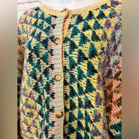Anthropologie TEXTURED CARDIGAN SWEATER IN A BEAUTIFUL RAINBOW YARN WOOL BLEND - Picture 8 of 12
